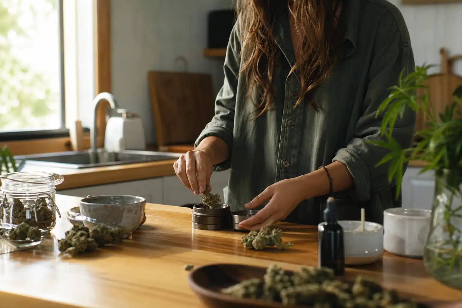Quelqu'un dispose un objet, autour d'usage cbd modes, dans une cuisine.